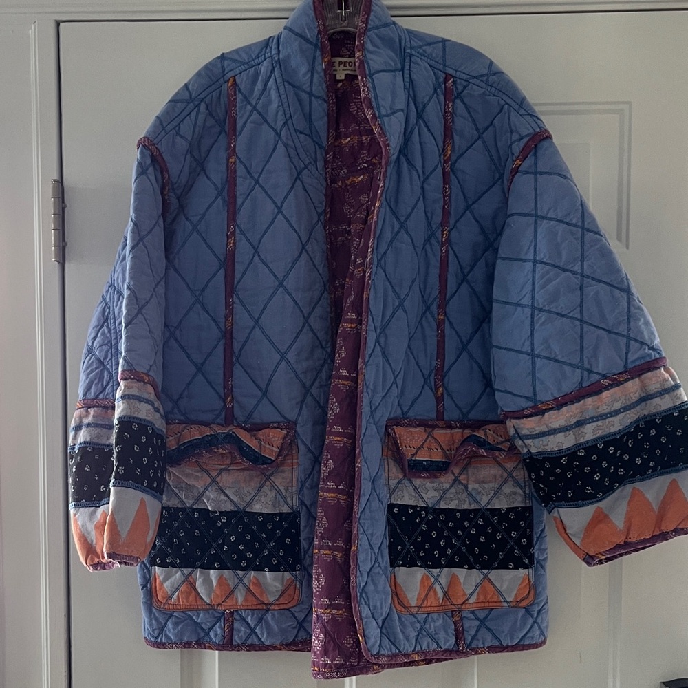 Free People Purple Quilted Jacket with Orange Accents
